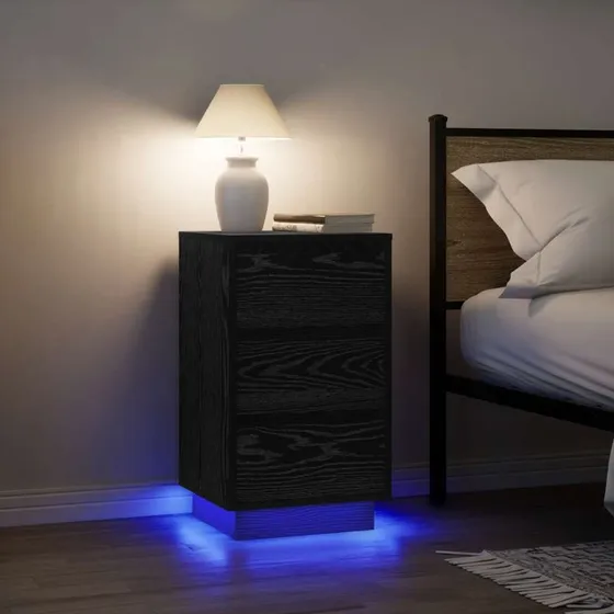 vidaxL Sengeborde med LED-lys 38x34x65 cm sort