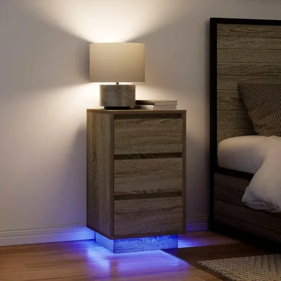 vidaXL Sengeskab med LED-lys 38x34x65 cm Sonoma-eg