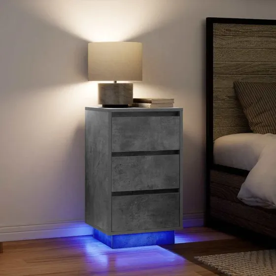 vidaXL Sengeskab med LED-lys 38x34x65 cm betongrå