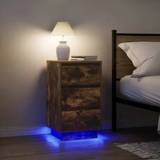 vidaXL Sengeskab med LED-lys 38x34x65 cm røget egetræ