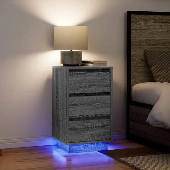 vidaXL Sengeskab med LED-lys 38x34x65 cm grå sonoma-eg