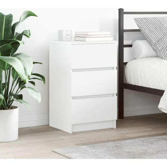 vidaXL Sengebord med 3 skuffer 39x35x65 cm hvid