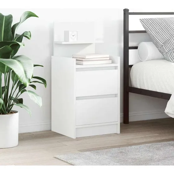 vidaXL Sengebord med 2 skuffer 38x34x80 cm hvid
