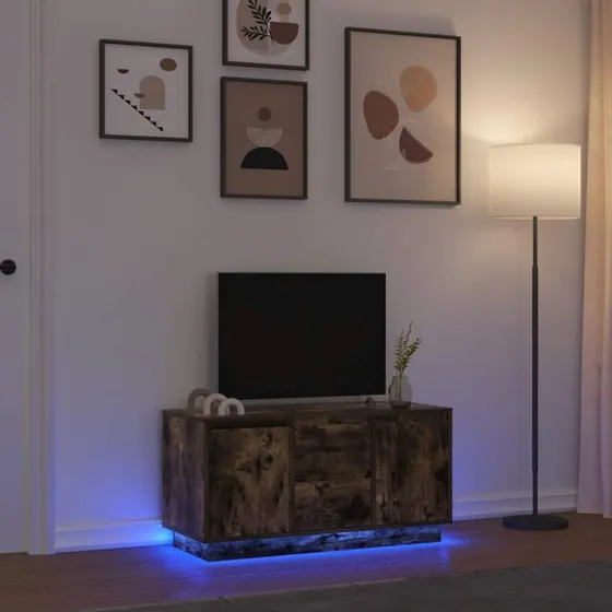 vidaXL tv-bord med LED-lys 100x41x50 cm røget egetræ