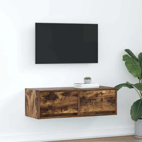 vidaXL Væghængt tv-bord 80x31x25,5 cm røget egetræ
