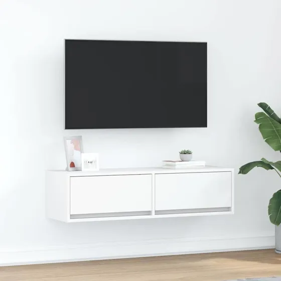 vidaXL TV-skab med skuffe Hvid 100 x 31 x 25,5 cm Konstrueret træ