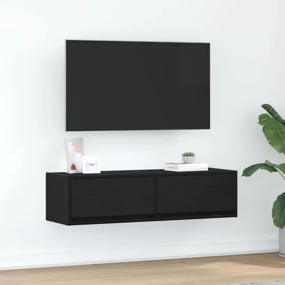 vidaXL TV-skab med skuffe, sort eg, 100 x 31 x 25,5 cm, konstrueret træ