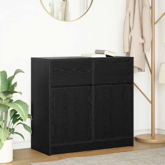 vidaXL Skænk med Skuffe 80x34x76 cm Sort Egetræ