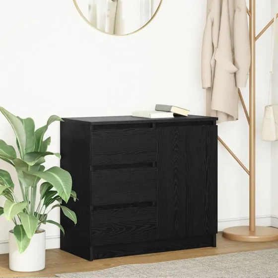 vidaXL Skænk med Skuffe 71x35x65 cm Konstrueret Træ Sort Egetræ