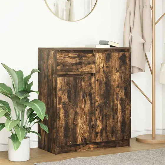 vidaXL Skænk med Skuffe 71x35x84 cm Røget Egetræ