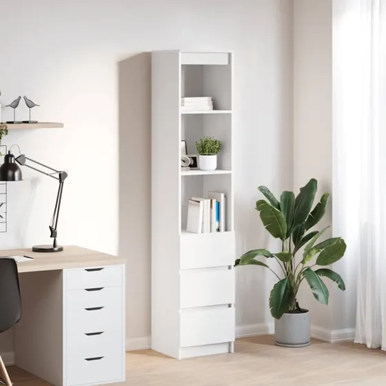 vidaXL Højskab 37,5x35x180 cm Konstrueret Træ Hvid