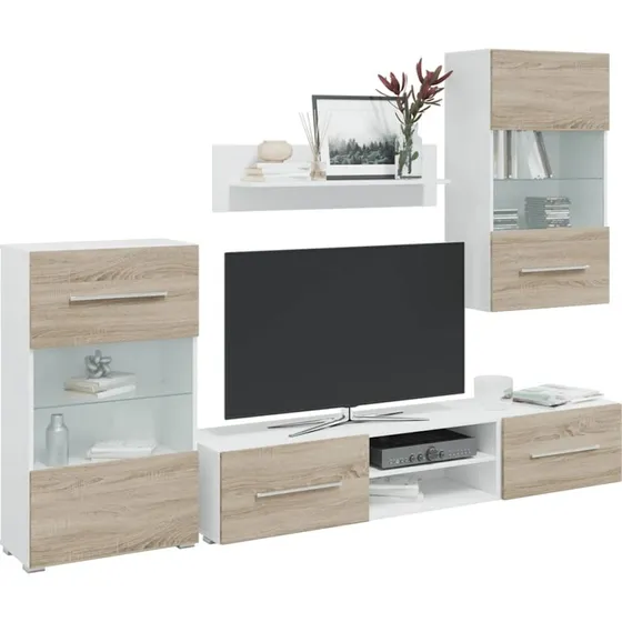vidaXL TV-skabe i 5 dele med LED-belysning, konstrueret træ, Sonoma-eg