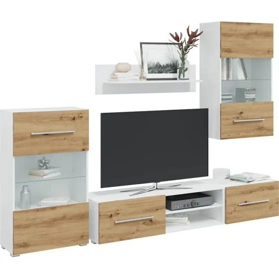 vidaXL TV-skabe i 5 dele med LED-belysning, konstrueret træ kunsteg