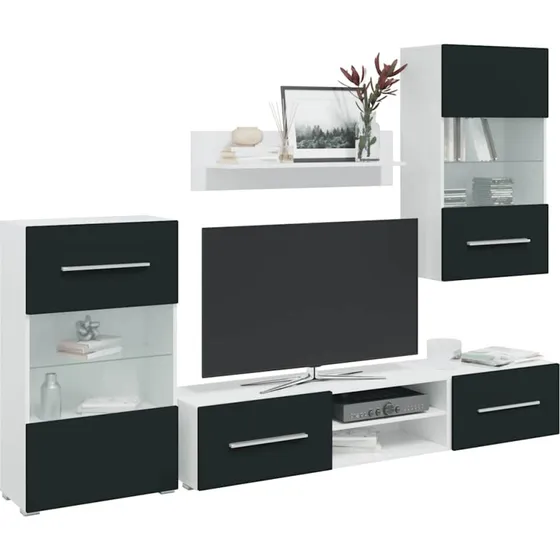vidaXL TV-skabe i 5 dele med LED-belysning, konstrueret træ, matt indigo