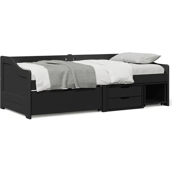 vidaXL Irun Sort 90x200 cm Daybed med 3 Skuffer i Massivt Fyrretræ