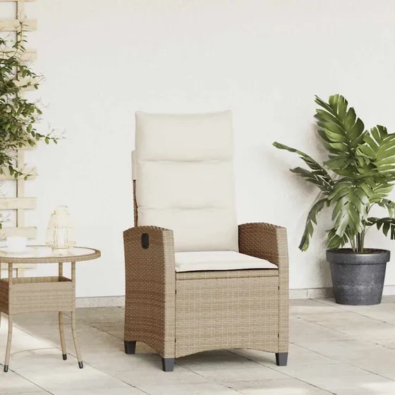 vidaXL Havestol med Lænefunktion og Sidebord, Polyrattan Beige