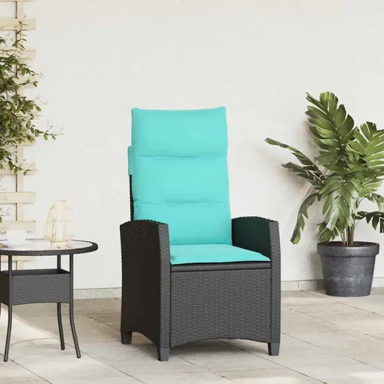 vidaXL Havestol med Lænefunktion og Sidebord, Polyrattan, Sort