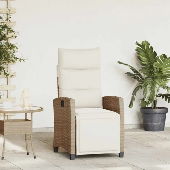 vidaXL Havestol med Lænefunktion og Sidebord, Polyrattan Beige