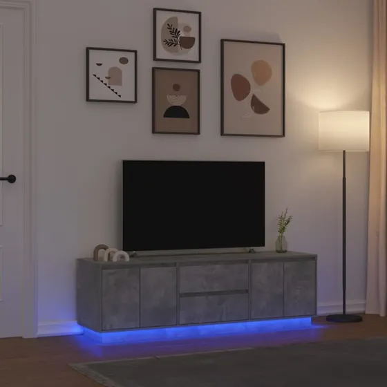 vidaXL tv-bord med LED-lys 160,5x41x50 cm betongrå