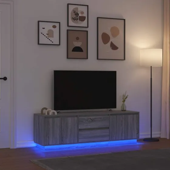 vidaXL tv-bord med LED-lys 160,5x41x50 cm grå sonoma-eg