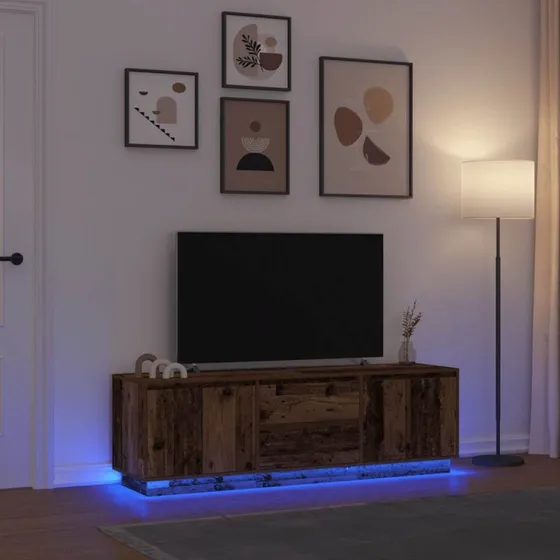 vidaXL tv-bord med LED-lys 160,5x41x50 cm antikt træ