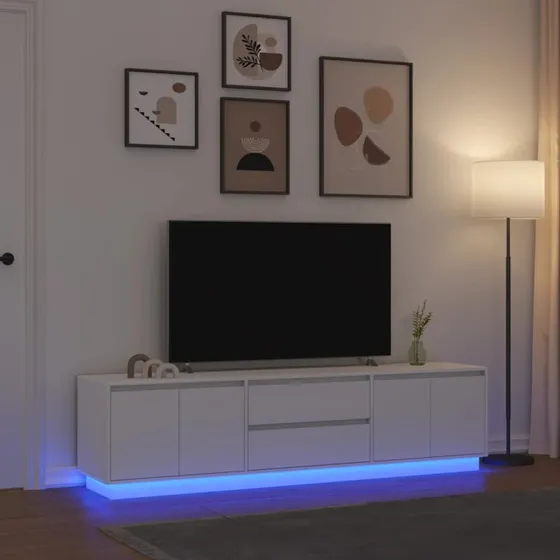 vidaXL tv-bord med LED-lys 193,5x41x50 cm hvid