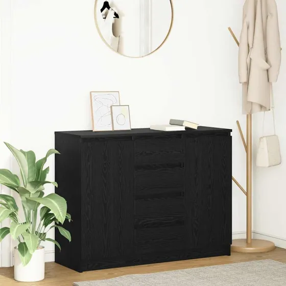 vidaXL Skænk med Skuffer 100,5x35x76 cm Sort Egetræ