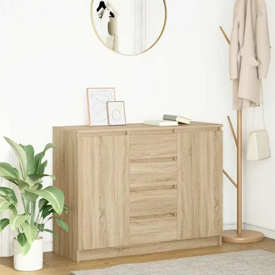 vidaXL Skænk med skuffer 100,5x35x76 cm, konstrueret træ, sonoma-eg