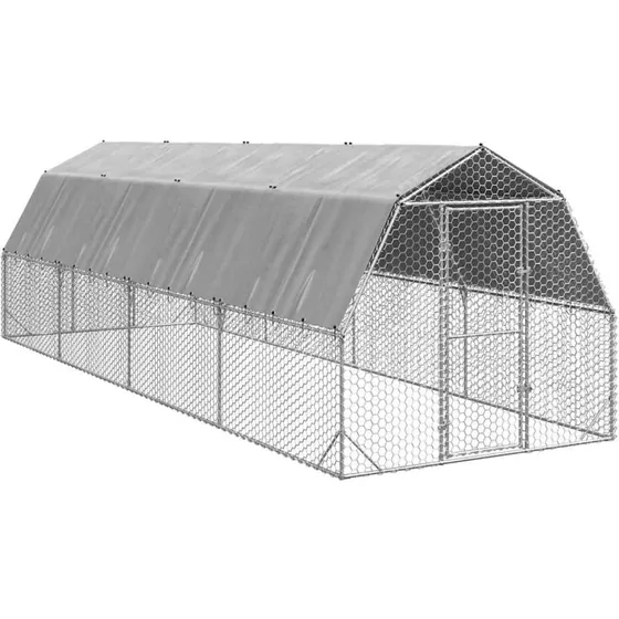 vidaXL Hønsegård 2,5x8x2,25 m med tag, galvaniseret stål
