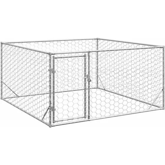 vidaXL Udendørs Hundebur 2x2x1 m med Dør, Galvaniseret Stål