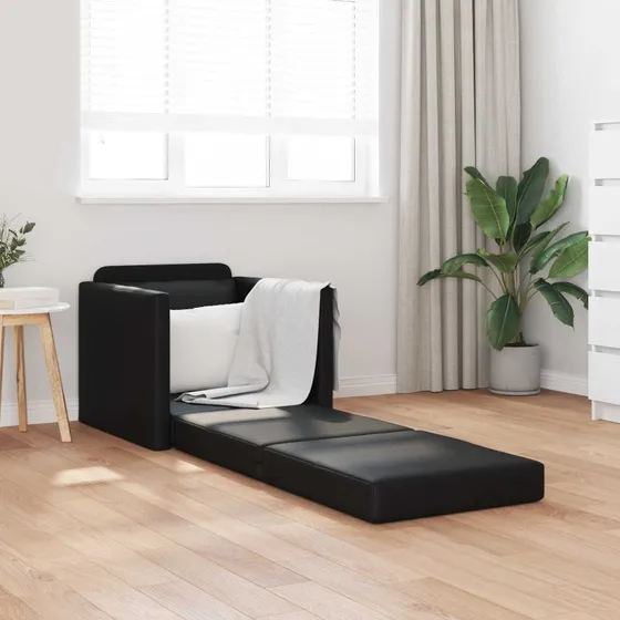 vidaXL Sovesofa 60 cm Sort Kunstlæder
