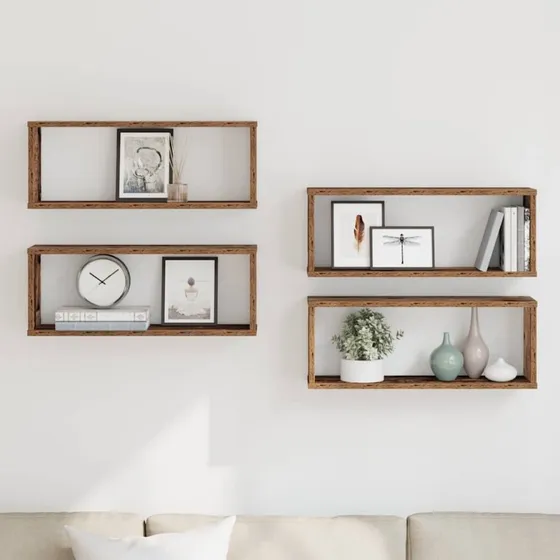 vidaXL væghylder 4 stk. 60x15x23 cm sort konstrueret træ