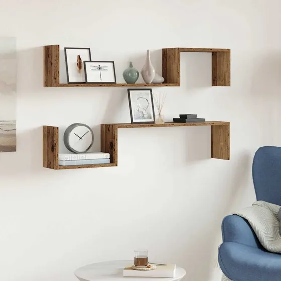 vidaXL Væghylder 2 stk. 100x15x20 cm konstrueret træ antikt træ