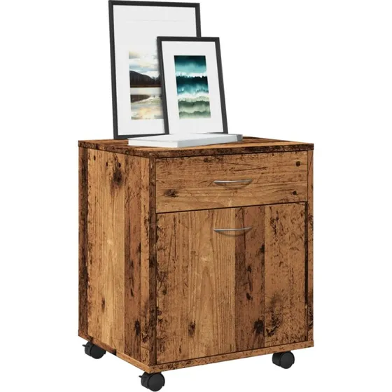 vidaXL Kontorskab med hjul 45x38x54 cm, konstrueret træ, antikt trælook