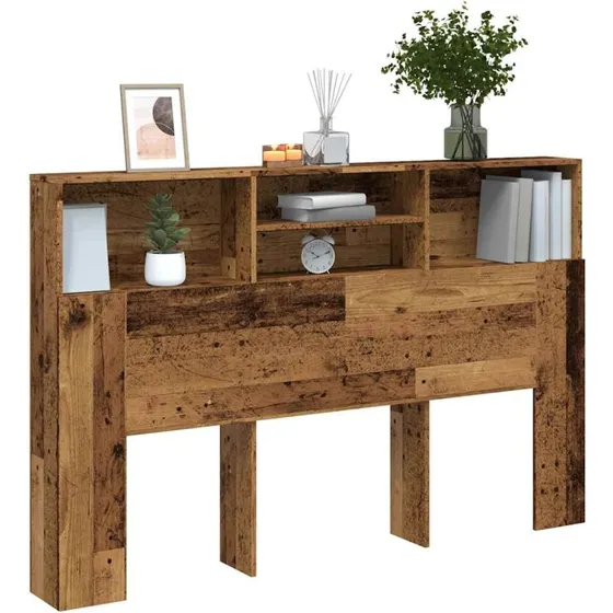 vidaXL Sengegavl med Opbevaring 160x19x103,5 cm, Konstrueret Træ, Antikt