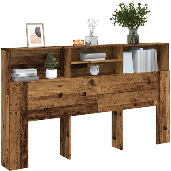 vidaXL Sengegavl med Opbevaring 180x19x103,5 cm, Konstrueret Træ, Antikt