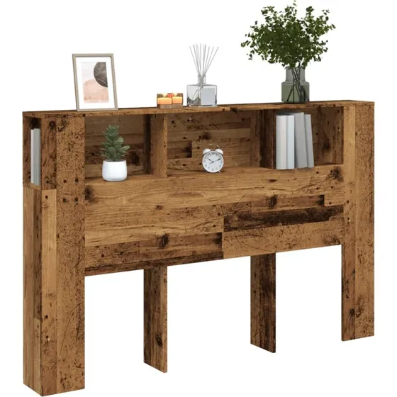 vidaXL Sengegavl med Opbevaring 160x18,5x103,5 cm, Konstrueret Træ, Antikt
