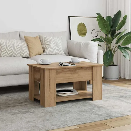 vidaXL Sofabord 79x49x41 cm Konstrueret Træ Hvid Løftetop
