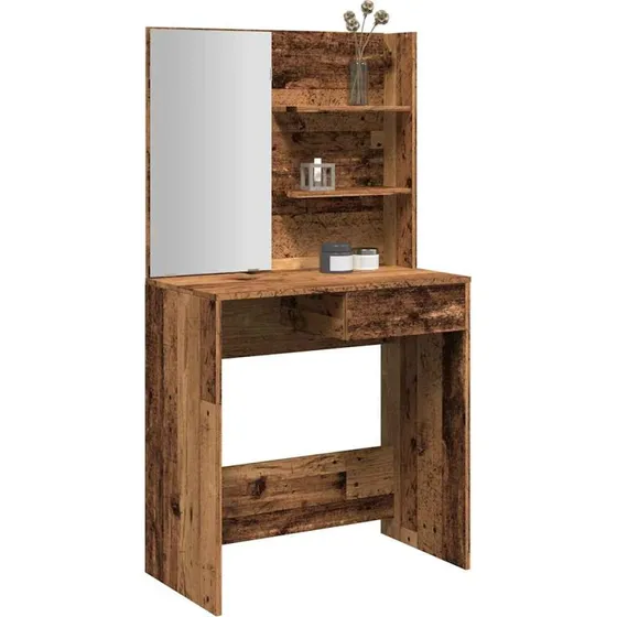 vidaXL Makeupbord med Spejl 74,5x40x141 cm, Gammelt Træ-Look