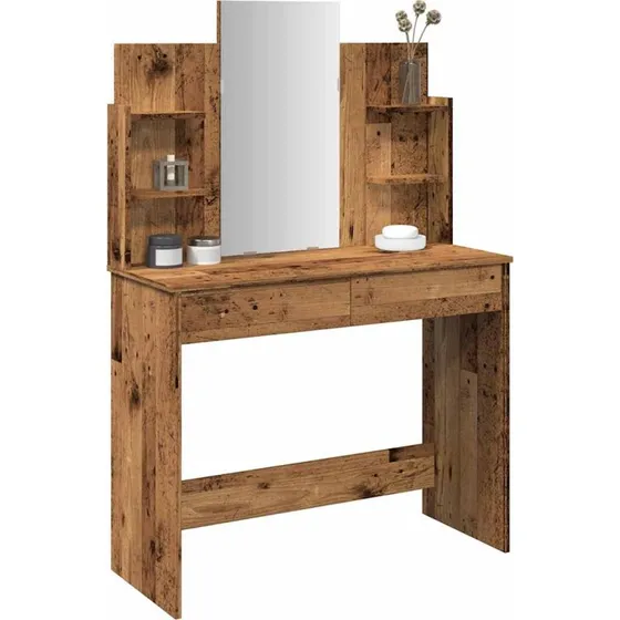 vidaXL Makeupbord med Spejl 96x39x142 cm, Gammelt Træ-look