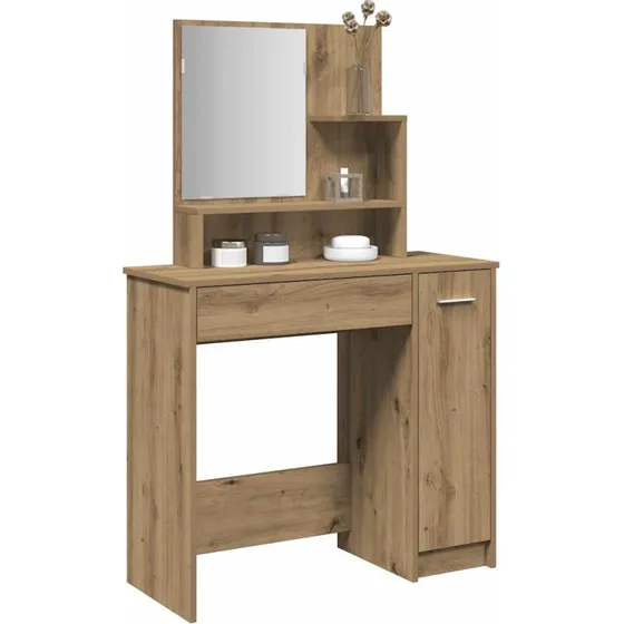 vidaXL Makeupbord med Spejl 86,5x35x136 cm, Kunsteg