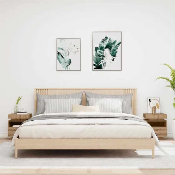 vidaXL Sengeborde 2 stk. med LED-lys 40x39x48,5 cm kunsteg