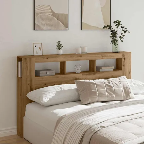 vidaXL Sengegavl med LED-lys 180x18,5x103,5 cm, konstrueret træ