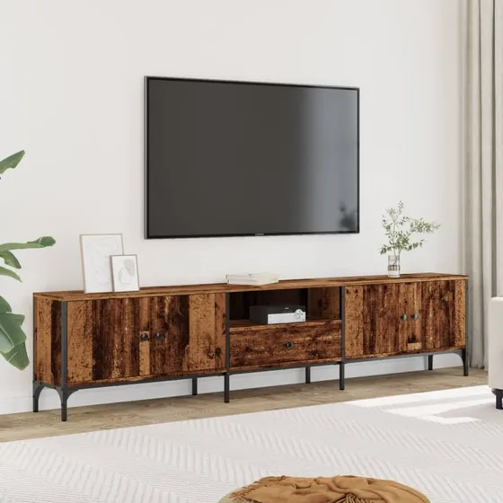 vidaXL Tv-bord med skuffe 200x25x44 cm, konstrueret træ, antikt træ