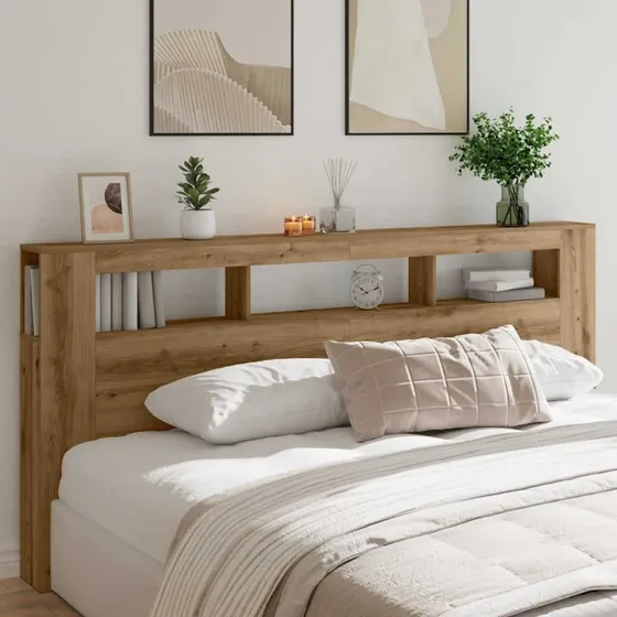 vidaXL Sengegavl 220x18,5x103,5 cm med LED-lys i konstrueret træ