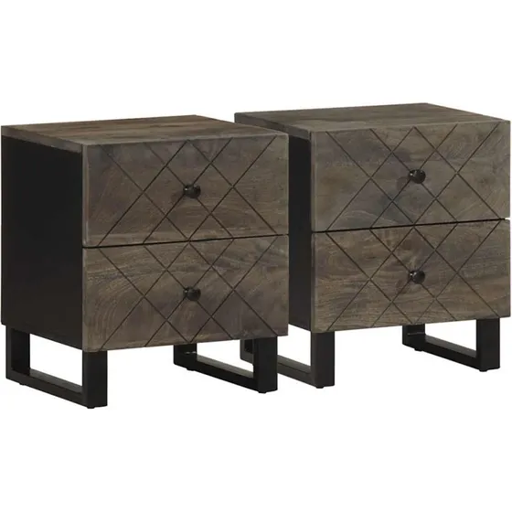 vidaXL Sengeborde 2 stk. 40x33x46 cm i massivt mangotræ, sort