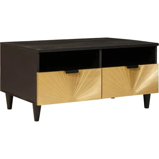 vidaXL Sofabord med skuffe 80 x 54 x 40 cm, mangotræ, sort/guld