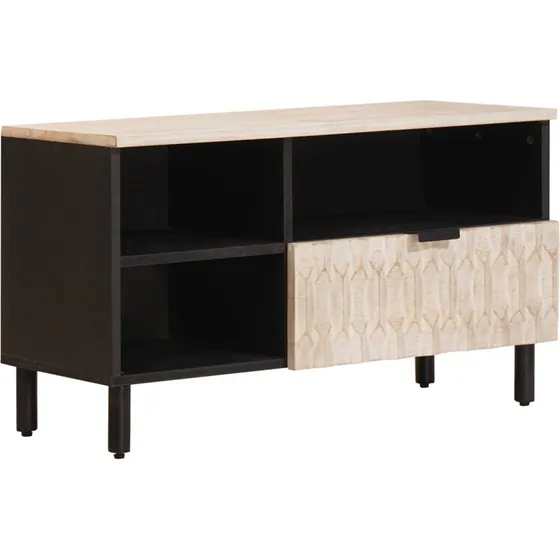 vidaXL TV-skab Hvid Vask Finish 80 x 33 x 46 cm Massivt Mangotræ