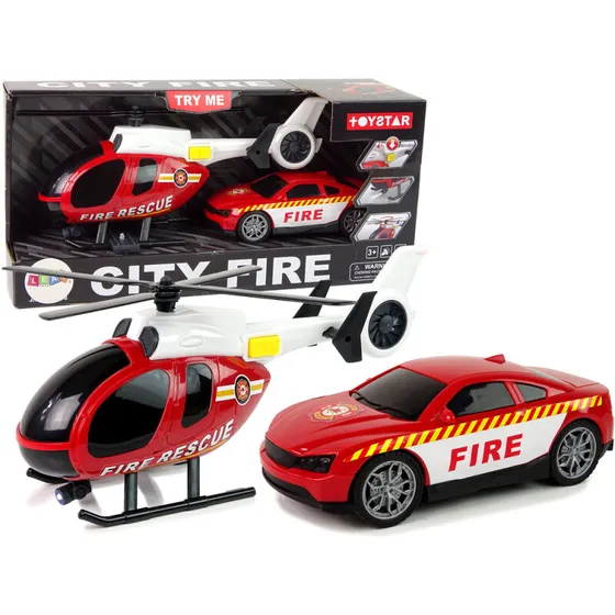 Vehicle Kit Helikopter & Brandbil (Rød, Lyd)