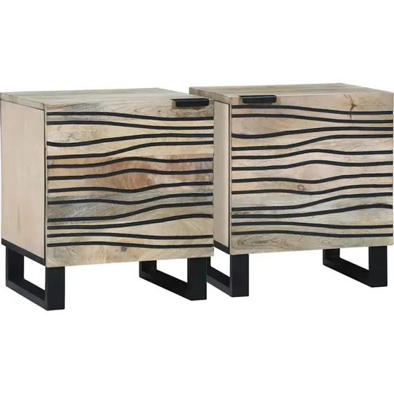 vidaXL Natskab 2 stk Hvid og Sort 40 x 33 x 46 cm Massivt Akacietræ